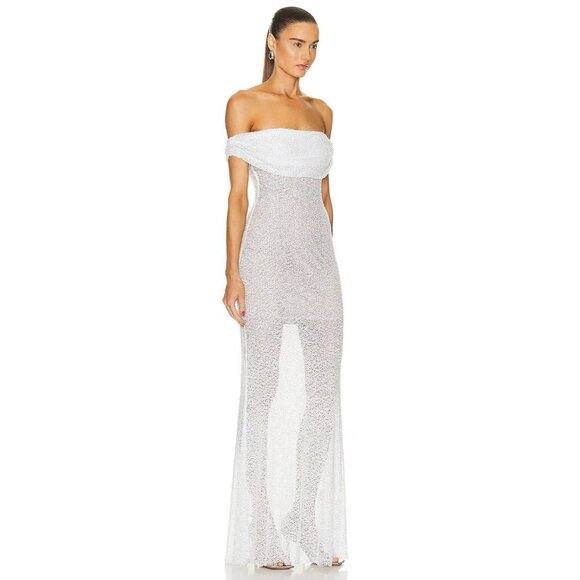 SELF-PORTRAIT Beaded Maxi Dress in White New Wedding Formal Gown Womens - Picture 3 of 16